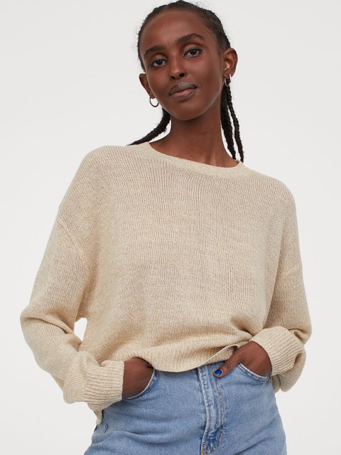 

H&M Women Beige Solid Knitted Jumper
