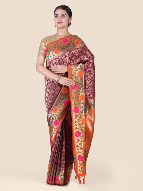 

Hastakala Brown & Gold-Toned Silk Blend Woven Design Saree