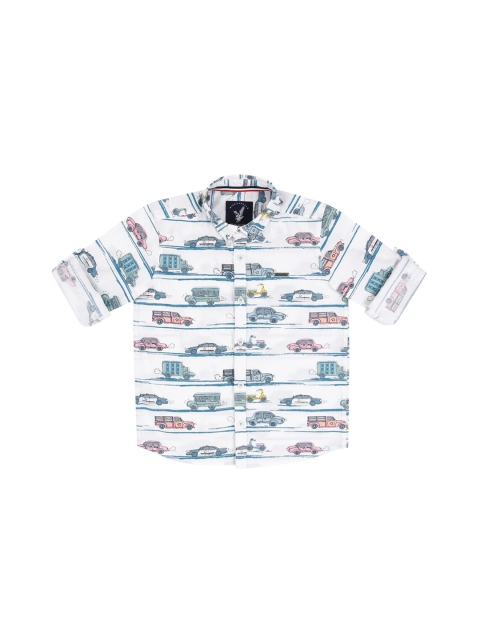 

URBAN SCOTTISH Boys Off-White & Green Printed Casual Shirt