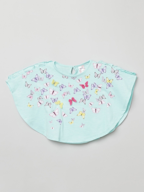 

max Girls Turquoise Blue Printed Cape Top