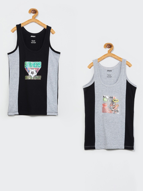 

max Boys Pack Of 2 Colourblocked Basic Innerwear Vests INWI79BZTTMULTI, Black