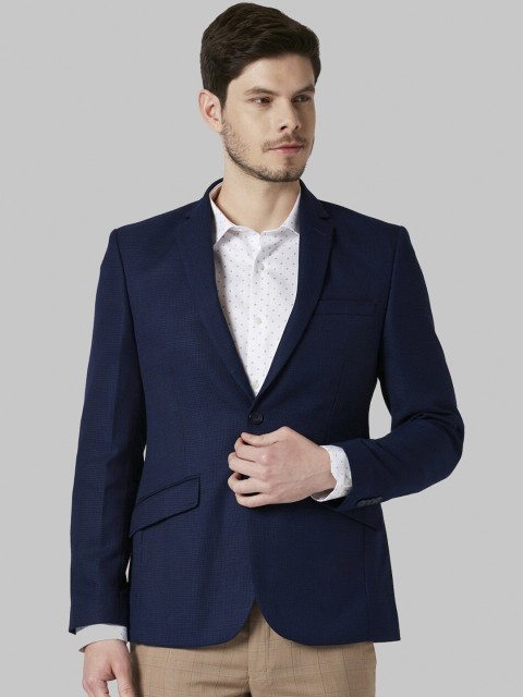 

Park Avenue Men Blue Self-Design Super Slim-Fit Single-Breasted Formal Blazer