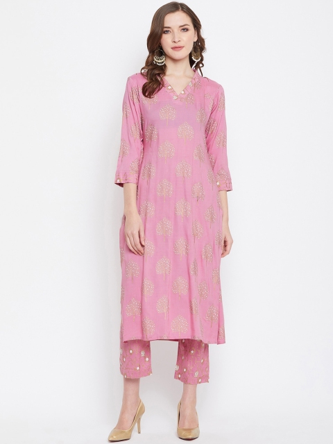 

Prakhya Women Pink & White Printed Kurta with Trousers