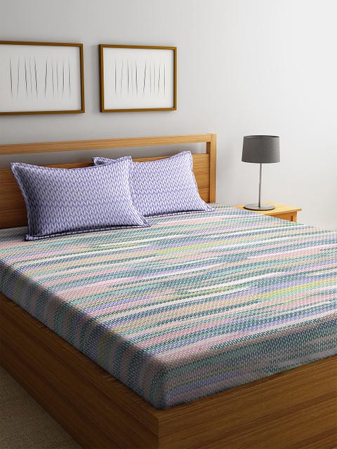 

BOMBAY DYEING Blue & Yellow Abstract 120 TC Cotton 1 Queen Bedsheet with 2 Pillow Covers