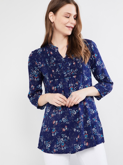 

max Women Navy Blue & Pink Floral Printed Tunic