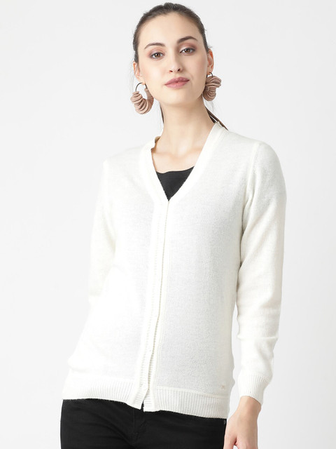 

Monte Carlo Women White Solid Cardigan Sweater