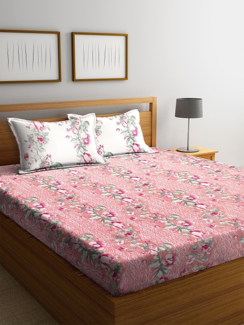 

BOMBAY DYEING Pink & White Floral 120 TC Cotton 1 Queen Bedsheet with 2 Pillow Covers