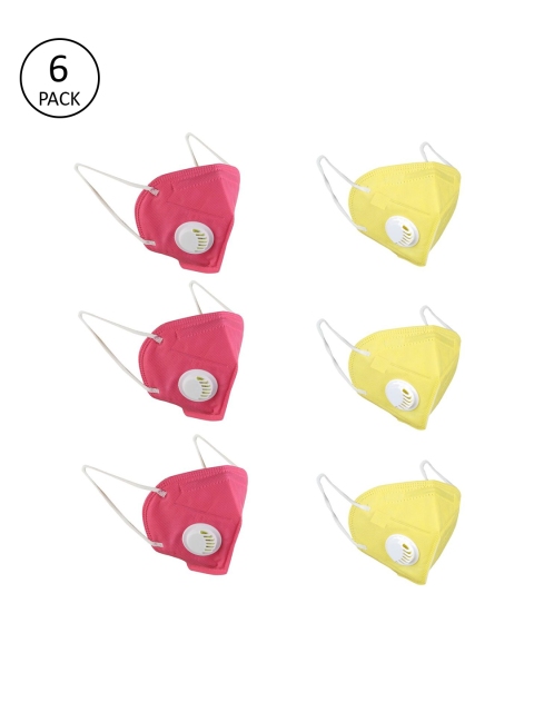 

OOMPH Unisex Pack of 6 Pcs Yellow & Pink 5-Ply Reusable N95 Masks With Valve