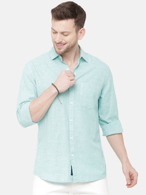 

CAVALLO by Linen Club Men Cotton Linen Sea Green Regular Fit Casual Shirt