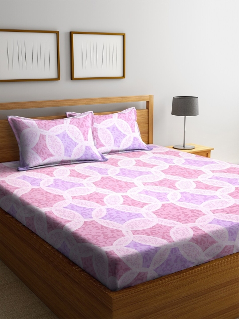 

BOMBAY DYEING Pink Geometric 120 TC Cotton 1 Queen Bedsheet with 2 Pillow Covers