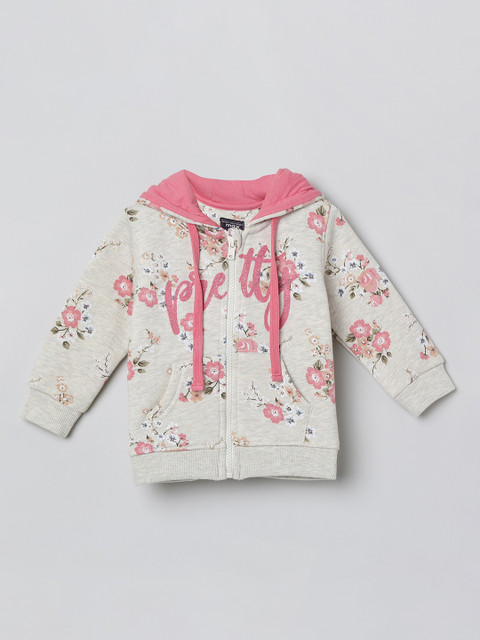 

max Girls Beige & Pink Floral Print Hooded Sweatshirt