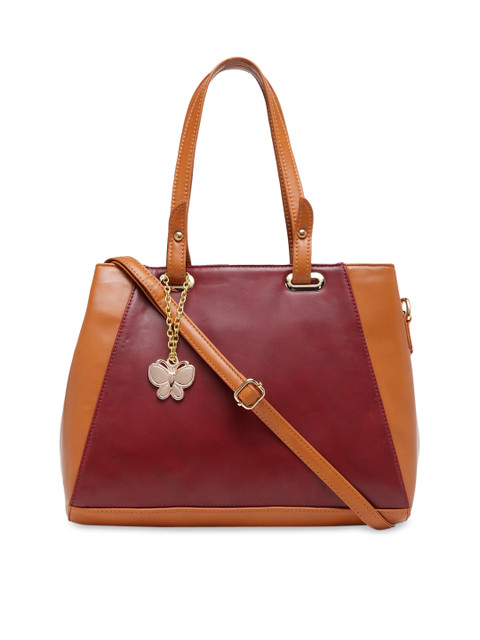 

Butterflies Maroon & Tan Brown Colourblocked Handheld Bag