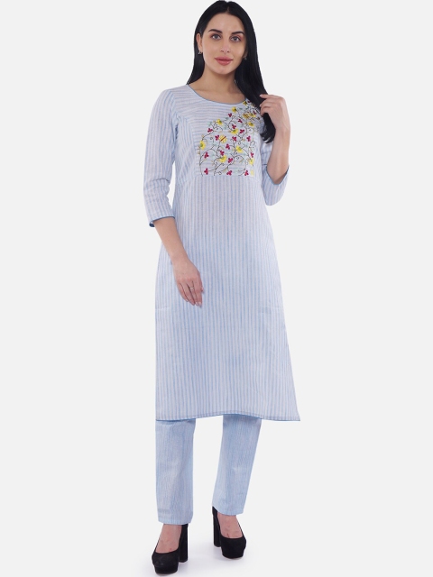 

Be Indi Women Blue Embroidered Kurta with Trousers