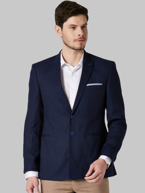 

Park Avenue Men Blue Self-Design Super Slim-Fit Single-Breasted Formal Blazer