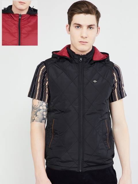 

max Men Black & Maroon Solid Reversible Padded Jacket with Detachable Hood