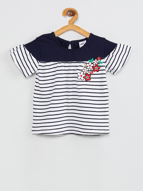 

max Girls Blue & White Striped Pure Cotton Top