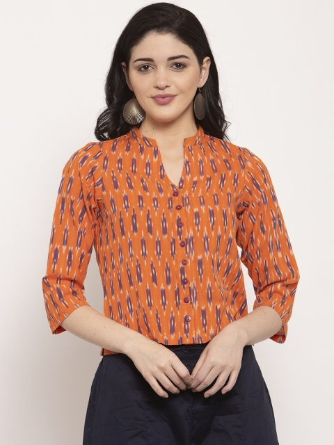 

Ayaany Women Orange & Grey Printed Top