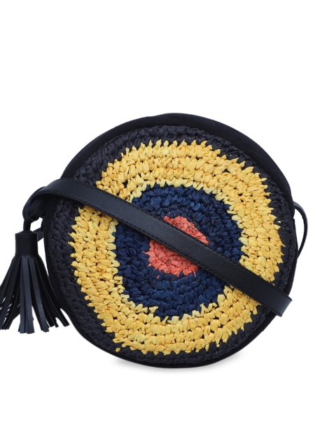 

Diwaah Navy Blue & Yellow Self Design Sling Bag