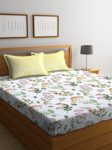

BOMBAY DYEING White & Yellow Floral 120 TC Cotton 1 Queen Bedsheet with 2 Pillow Covers