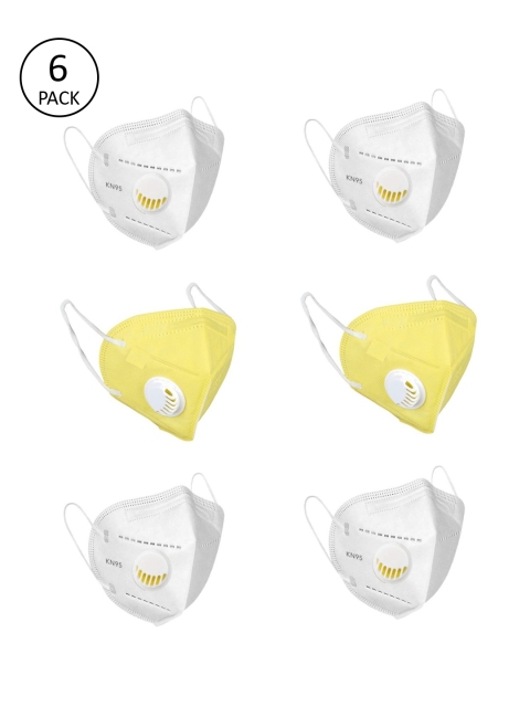 

OOMPH Unisex Pack of 6 Pcs White & Yellow 5-Ply Reusable N95 Masks With Valve