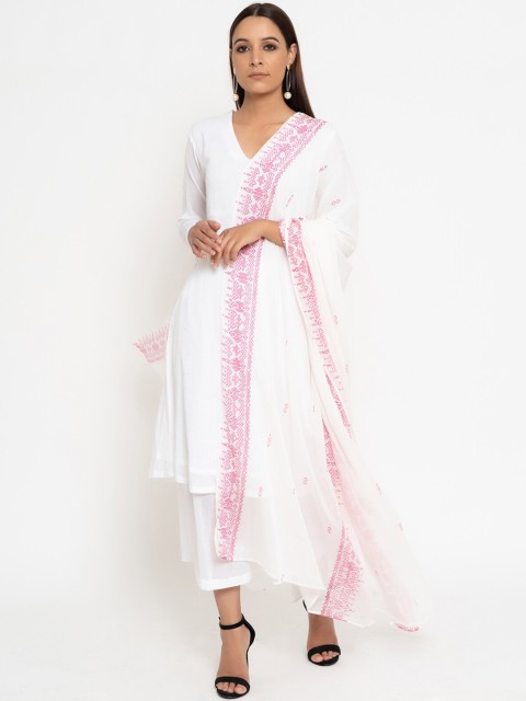 

trueBrowns White & Pink Printed Dupatta