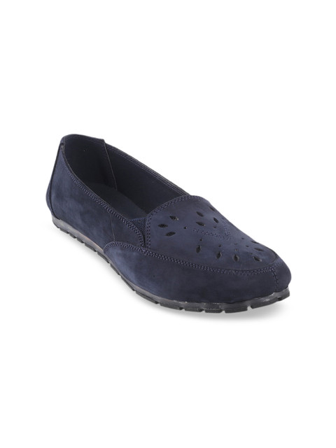 

Mochi Women Navy Blue Laser Cut Suede Ballerinas