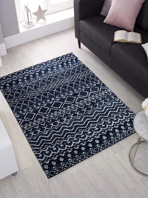 

OBSESSIONS Teal Blue & White Elle Contemporary Anti-Skid Sustainable Carpet