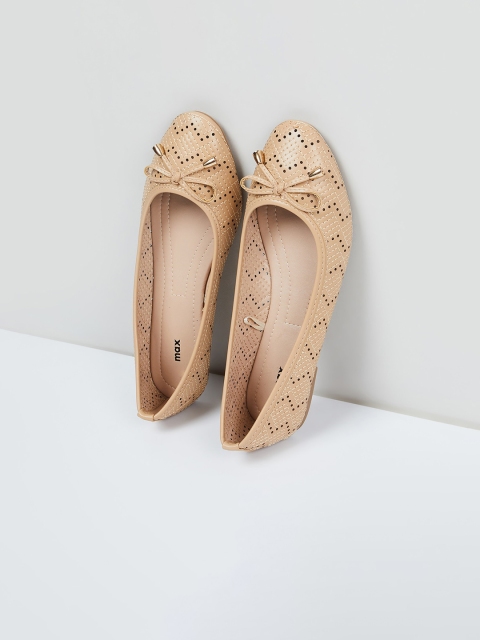

max Women Beige Textured PU Ballerinas