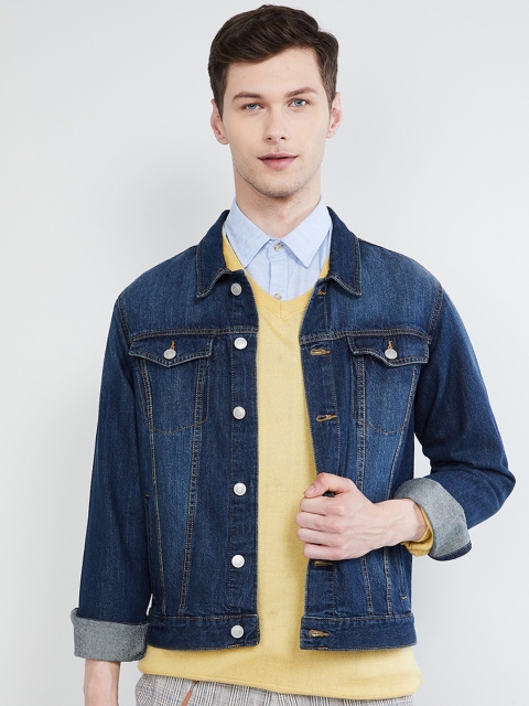 

max Men Navy Blue Solid Denim Jacket