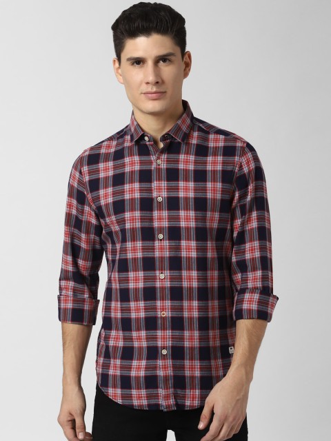 

Peter England Casuals Men Navy Blue & Orange Regular Fit Checked Casual Shirt