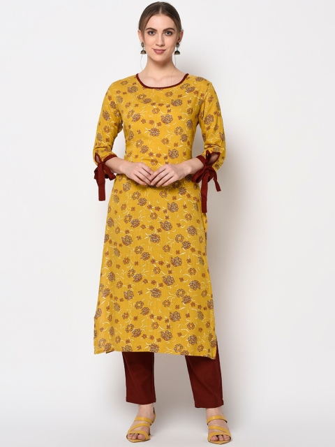 

Yufta Women Mustard Yellow & Grey Printed A-Line Kurta
