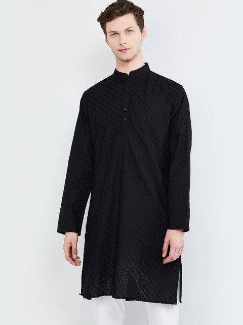 

max Men Black Solid Straight Kurta