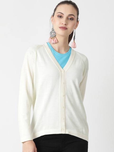 

Monte Carlo Women Cream-Coloured Solid Woolen Cardigan Sweater