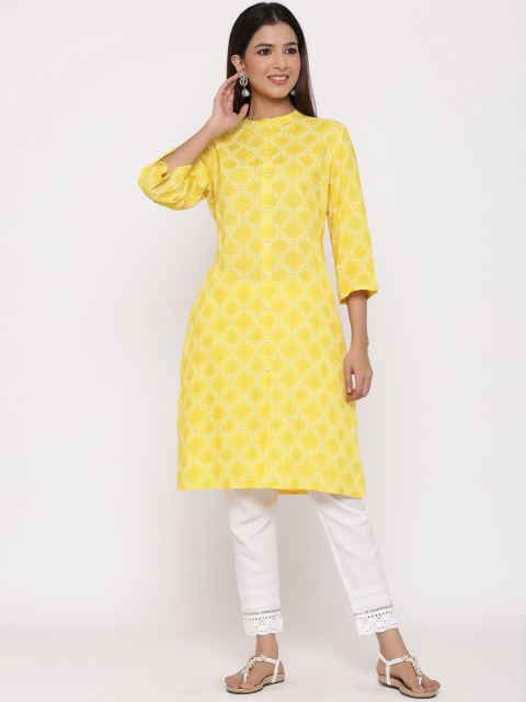 

Juniper Women Yellow & White Printed Straight Kurta