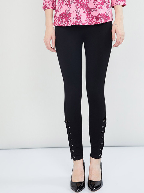 

max Women Black Skinny Fit Solid Regular Trousers
