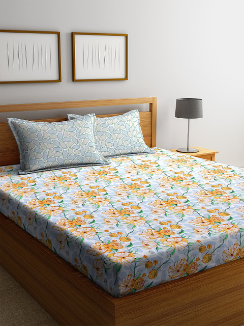 

BOMBAY DYEING White & Yellow Floral 120 TC Cotton 1 Queen Bedsheet with 2 Pillow Covers