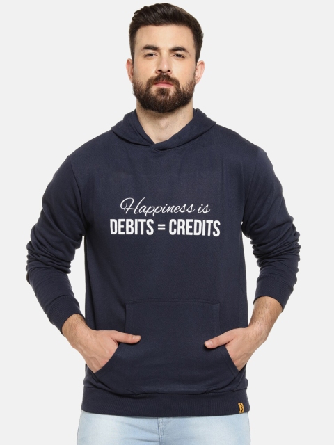 

Campus Sutra Men Navy Blue Printed Hooded Sweatshirt
