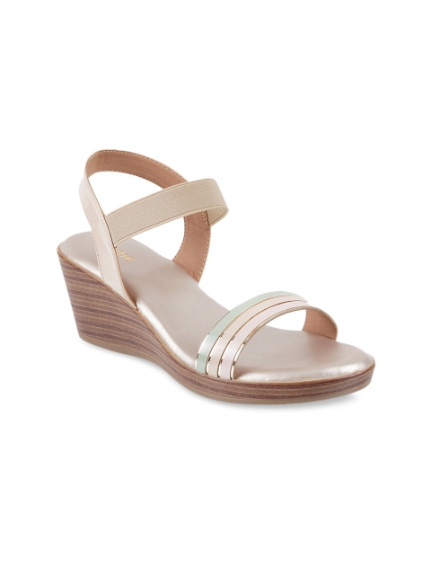 

Mochi Women Beige & Green Colourblocked Wedges