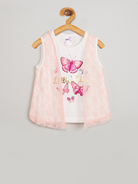 

max Girls Peach-Coloured & White Pure Cotton Printed Top