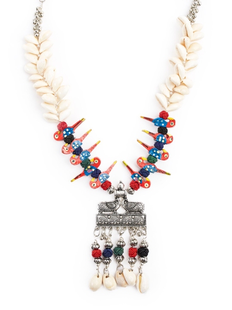 

Fida Silver-Plated & White Oxidised Necklace