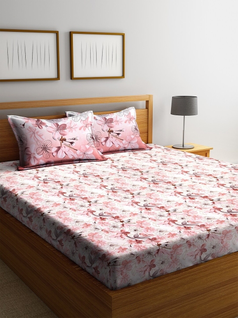 

BOMBAY DYEING Pink Floral 120 TC Cotton 1 Queen Bedsheet with 2 Pillow Covers