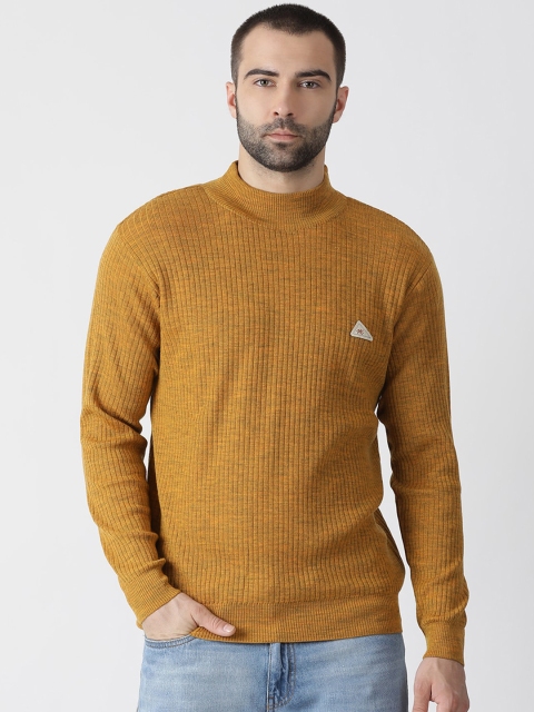 Monte Carlo Men Olive Brown Ribbed Pullover Sweater