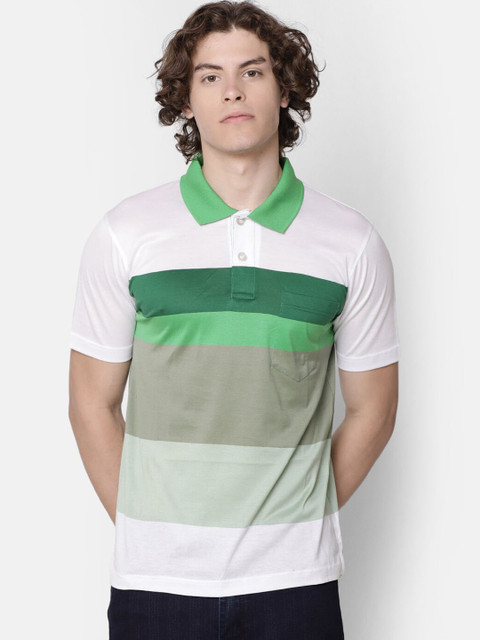 

IMYOUNG Men Green & White Colourblocked Polo Collar T-shirt