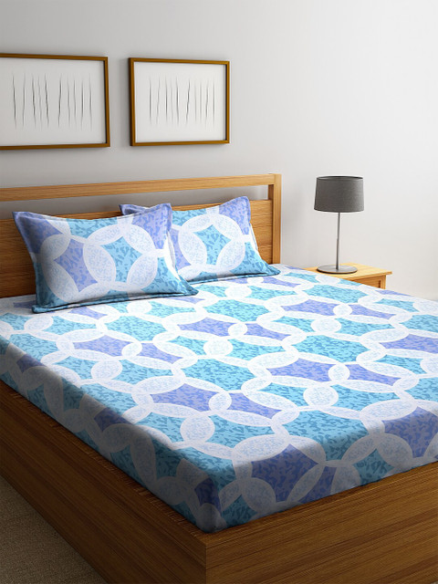 

BOMBAY DYEING Purple & White Abstract 120 TC Cotton 1 Queen Bedsheet with 2 Pillow Covers