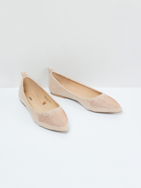 

max Women Beige Embellished PU Ballerinas
