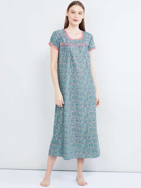 

max Women Green & Pink Printed Nightdress