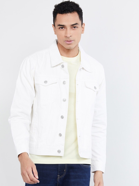 

max Men White Solid Denim Jacket