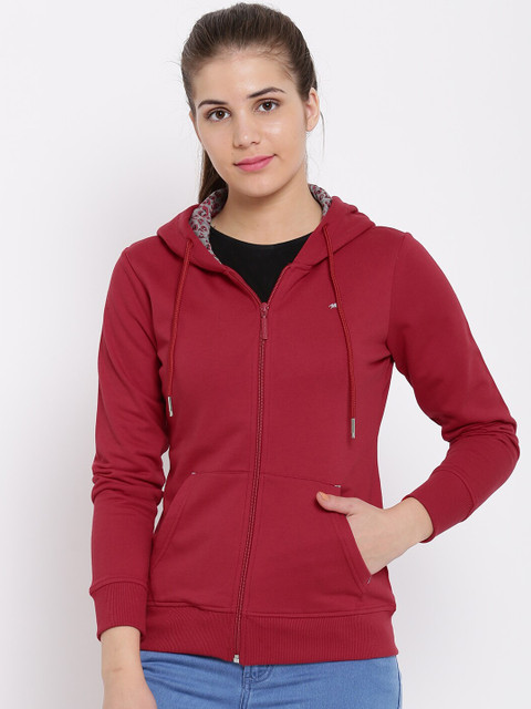 

Monte Carlo Women Red Solid Hooded Sweatshirt