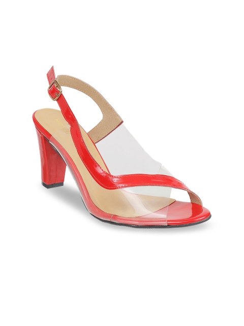 

Mochi Women Red & Transparent Solid Pumps