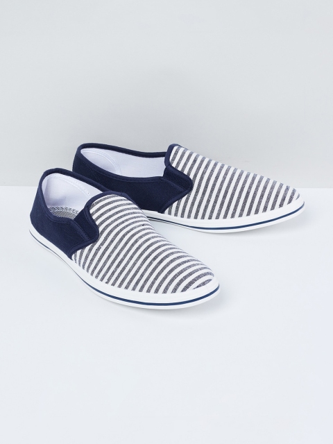 max Men Navy Blue & White Striped Slip-On Sneakers